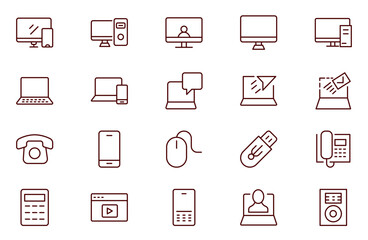 Devices Related  Line Icon set. Contains such Icons as Game Console, Smart Speaker, Action Camera and more. Editable Stroke.
