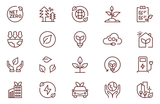 Net Zero line icons set. Net Zero outline icons with editable stroke collection. Includes Carbon footprint, Net Zero Line Icons Vector And Illustrator