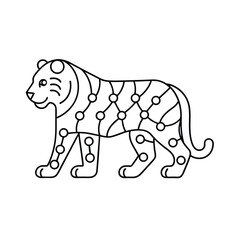 Minimalist tiger illustration in black and white animal design outlined with dots
