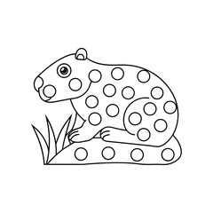 Black and white outline drawing of a beaver with polka dots on a rock