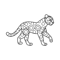 Stylized leopard illustration with geometric circle patterns in black and white outlines