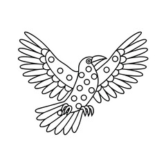 Obraz premium Minimalist line art illustration of a flying bird with circle patterns on white background