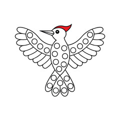Simple woodpecker illustration with dotted body and red crest for kids coloring page