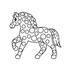 Outlined horse with circles for kids coloring activity cute animal illustration
