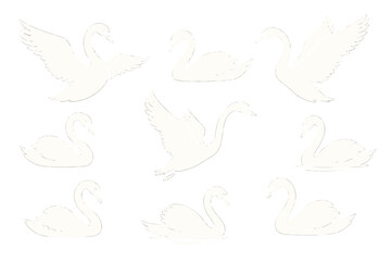 Icon set featuring various swan illustrations in different poses for design projects and creative use
