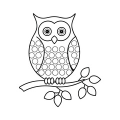 Owl on branch coloring page for kids activity book illustration