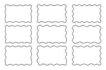 Stylish icon set features nine blank frames with wavy borders for creative designs