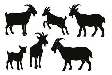 Collection of goat silhouette icons for creative design and illustration purposes