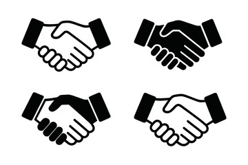 Icon set of handshakes representing agreement, partnership, collaboration, and teamwork in business and personal contexts