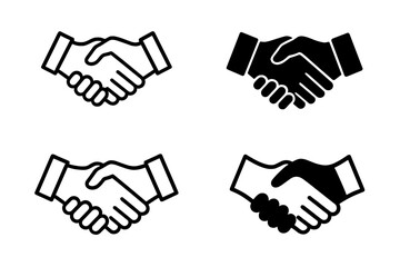 Diverse handshake icon set illustrating partnership, collaboration, and agreement in various styles and designs