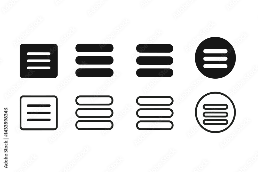 Poster collection of minimalistic icon designs featuring various line patterns for user interfaces and appl