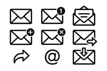 Icon set featuring various email symbols for communication and messaging purposes