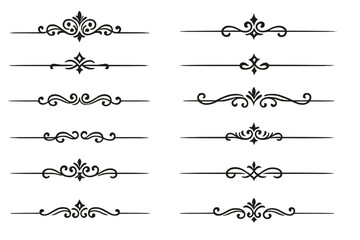 Decorative icon set featuring elegant flourishes and lines for various design projects