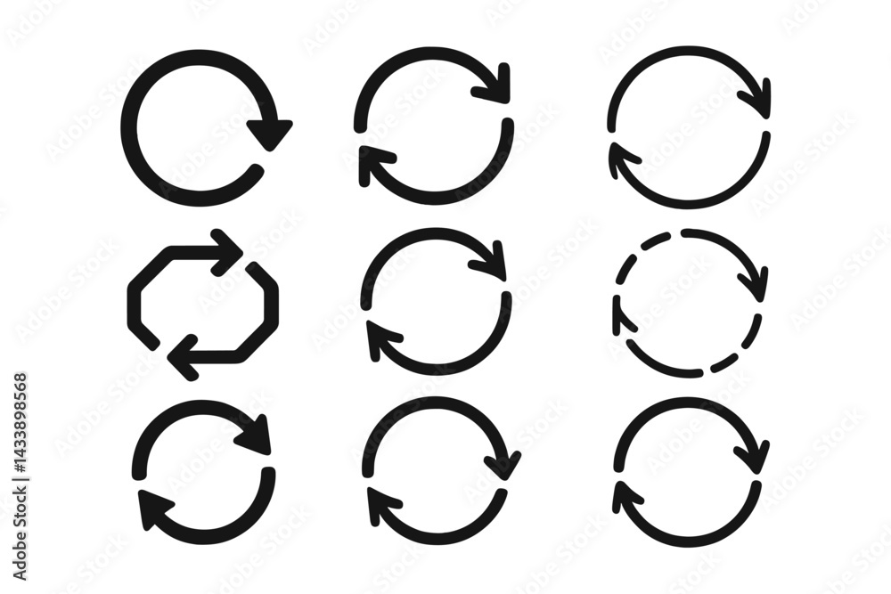Aufkleber collection of circular arrow icons illustrating refresh, repeat, and loop concepts for design use