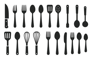 Icon set featuring various kitchen utensils and tools for cooking and baking