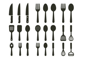 High-quality icon set featuring various kitchen utensils for culinary design purposes