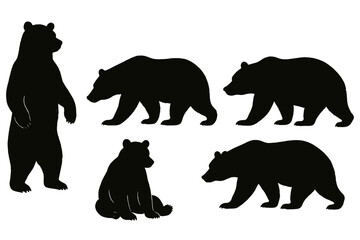 Collection of bear silhouettes depicting various poses and movements for design and illustration purposes