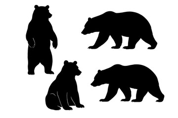 Creative bear silhouette icon set showcasing four distinct bear poses ideal for design projects