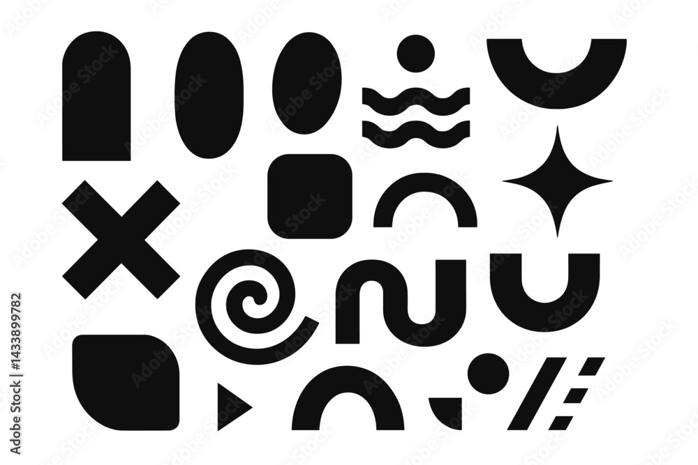 Poster icon set featuring various shapes and patterns for design projects and creative applications