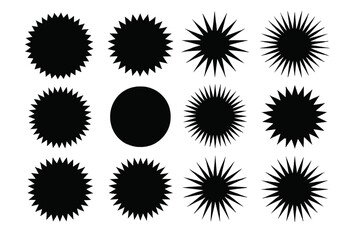 Collection of black star icons featuring various shapes and sizes on a white background for design projects