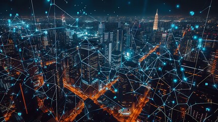 Futuristic City Network at Night