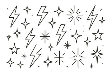 Stylized icon set featuring lightning bolts and star designs for creative projects and digital applications