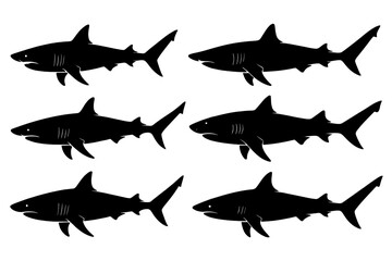 Icon set featuring various shark silhouettes perfect for marine-themed designs or educational materials