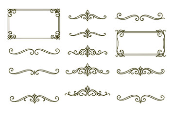 Obraz premium Elegant icon set featuring decorative frames and flourishes for design projects and creative applications