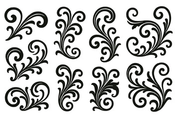 Modern decorative icon set featuring elegant swirl designs for various creative projects