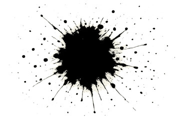 Black ink splash with dynamic droplets creating a striking artistic effect on a white background