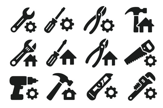 Icon set featuring various tools for home repair and construction tasks
