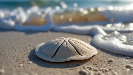 Delicate sand dollar embraced by gentle waves