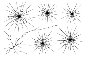 Fototapeta premium Unique icon set featuring various cracked glass designs suitable for digital interfaces and creative projects