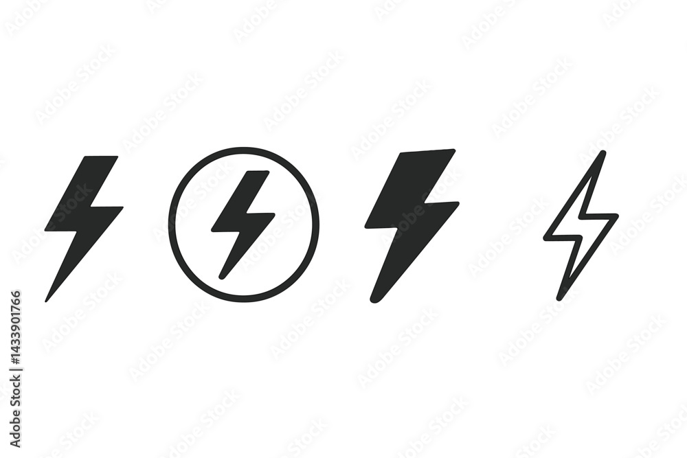 Wall mural icon set featuring various lightning bolt designs in different styles and sizes for creative project