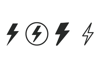 Icon set featuring various lightning bolt designs in different styles and sizes for creative projects and graphic design