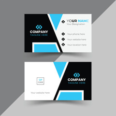 Modern, creative, and simple double-sided landscape orientation clean vector corporate business card template with stylish black and blue colour for business and personal use illustration design
