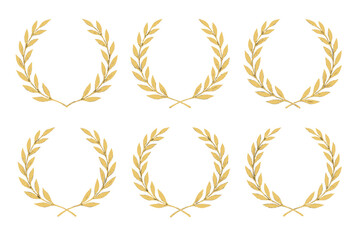 Icon set features six gold laurel wreath designs suitable for various decorative and award purposes