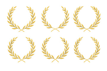 Golden laurel wreath icon set suitable for awards, achievements, and recognition designs