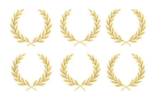 Golden laurel wreath icon set suitable for awards, achievements, and recognition designs