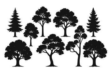 Obraz premium Icon set featuring various tree silhouettes for design and illustration projects