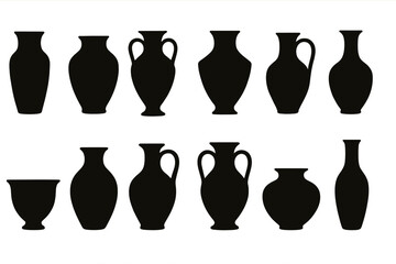 Collection of silhouette icons representing various pottery styles and forms arranged symmetrically on a plain background