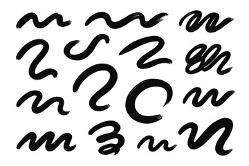 Modern black icon set featuring various brush stroke shapes for graphic design projects