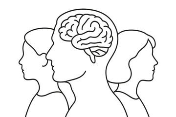 Silhouette icon set showing human heads featuring detailed brains, symbolizing intelligence and cognition in various mind-related concepts