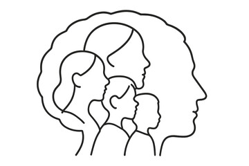 Icon set illustrating human silhouettes and profiles in a conceptual design for mind and identity representation