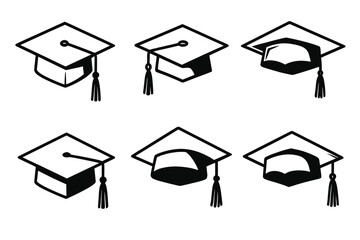 Collection of graduation cap icons designed for educational themes and celebrations