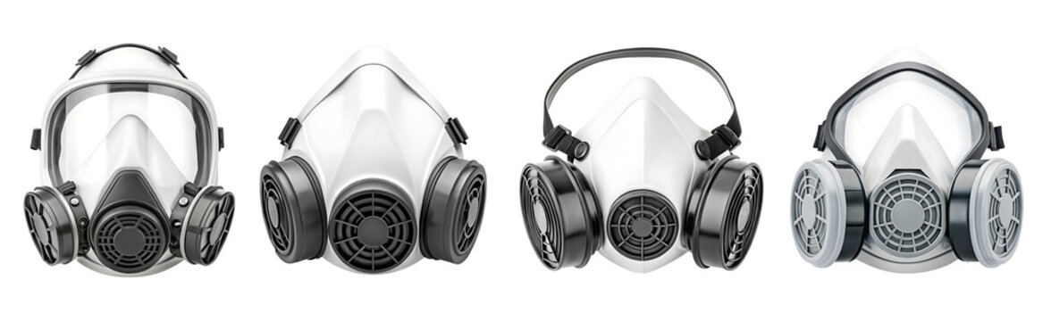 Four different types of respirators for industrial safety.