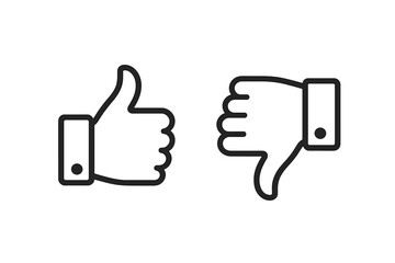 Hand gesture icons representing approval and disapproval in a minimalist design featuring thumbs up and thumbs down symbols