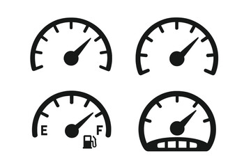 Icon set of gauges displaying fuel levels and other metrics suitable for automotive applications