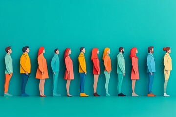 Paper People in Line Unity and Teamwork Design