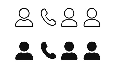 Collection of minimalistic icon set featuring user profiles and telephone symbols for communication design